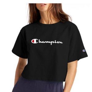 Champion black T-shirt, cropped size small